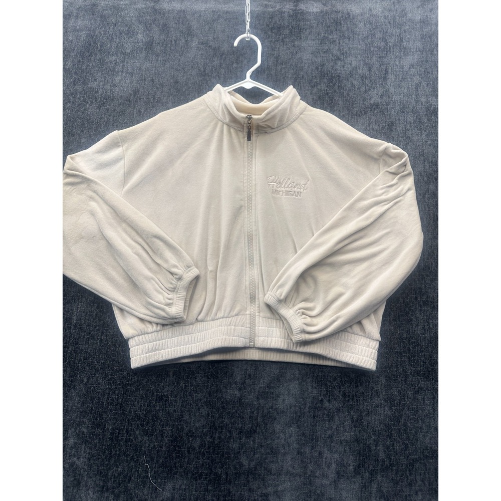 Rag Wear Fleece Jacket Womens 2XL White Holland Michigan Mock Neck‎ Elastic Hem